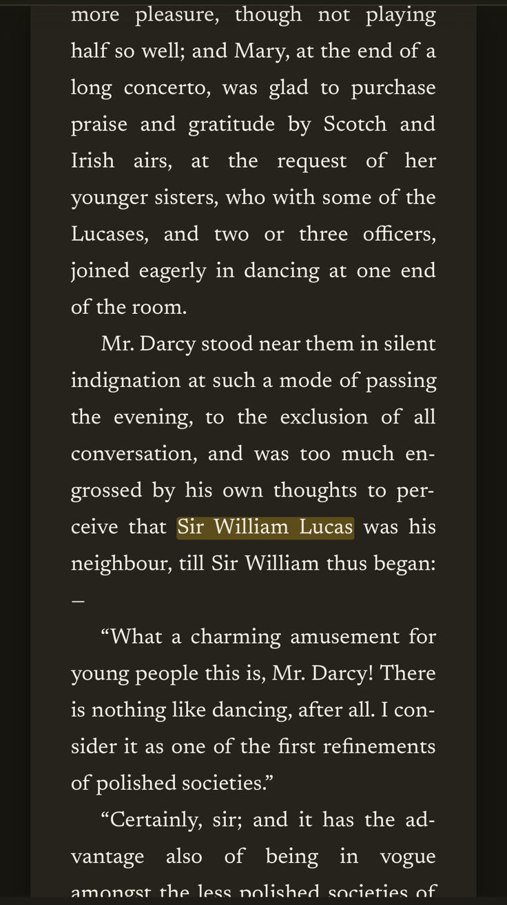 Pride and Prejudice open on a phone, with the words “Sir William Lucas” kept in yellow.